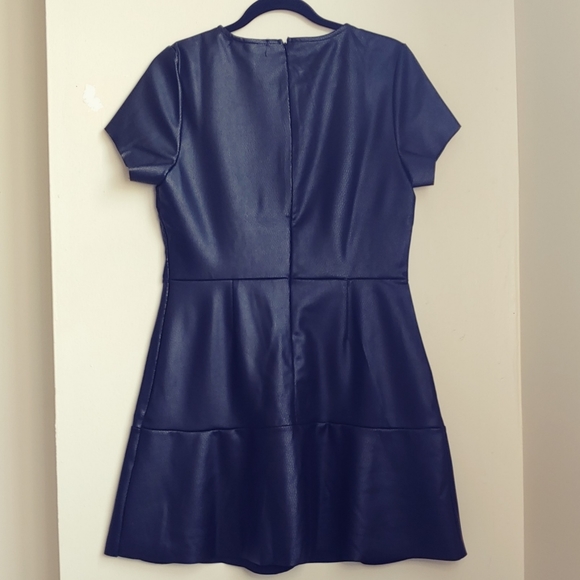 Derek Heart Black Short Sleeve Faux Leather Skater Dress Large - Picture 4 of 4